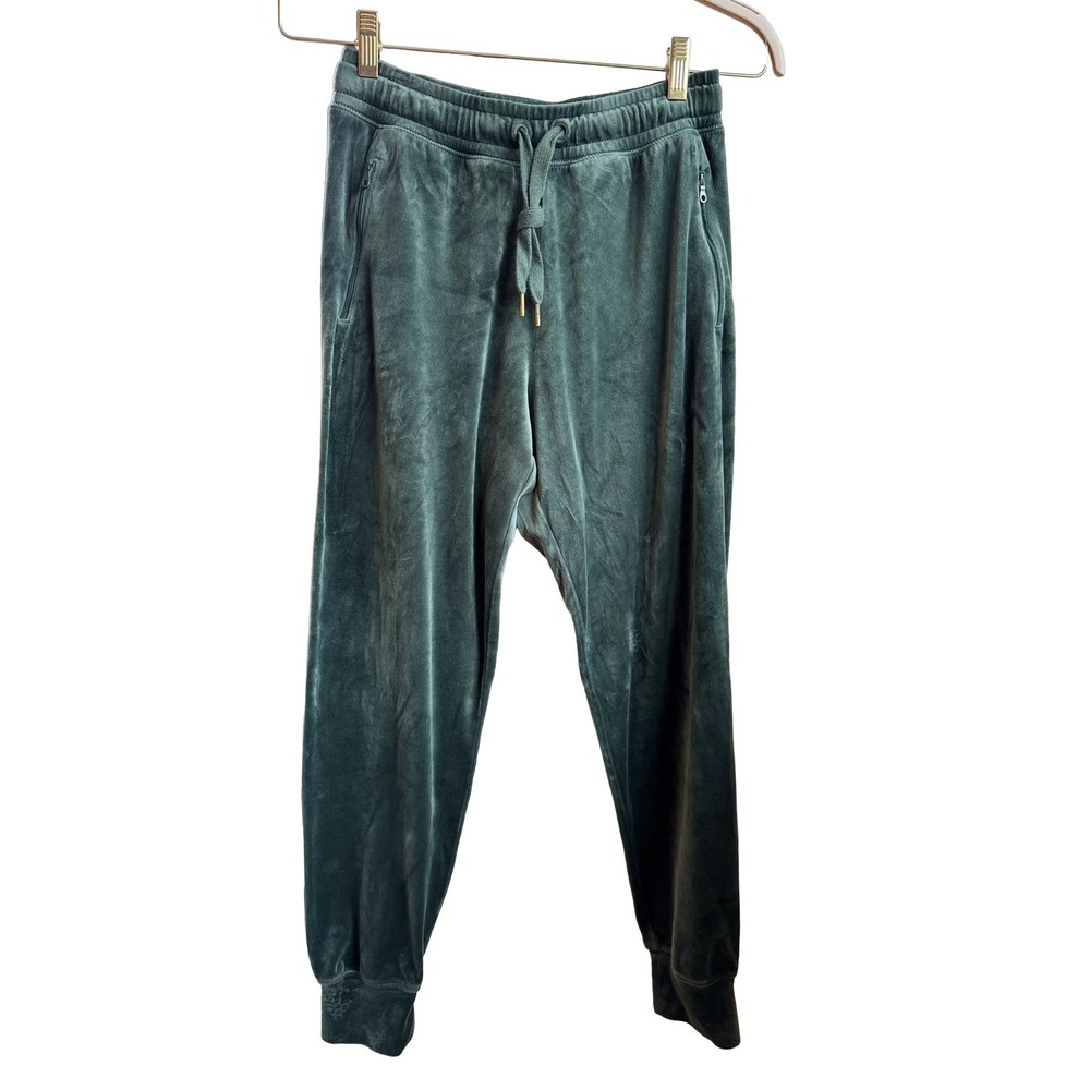 Aerie OFFLINE Women's Dark Green Velour Joggers M Long Drawstring Pockets